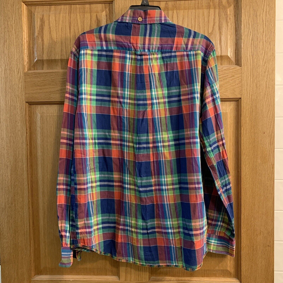 Washed Stoned & Beaten Vintage 1946 LS Button Shirt Blue Green Red Plaid Mens L - Picture 2 of 6